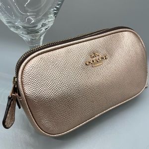 Coach Crossbody in Rose Gold Metallic Crossgrain Leather - 6.25” x 3.5” x 1.5”